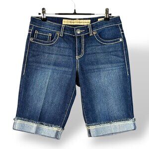 Nine West VTG America Bermuda Womens Sz 2/25 Denim Cuffed Flap Stretch Shorts
